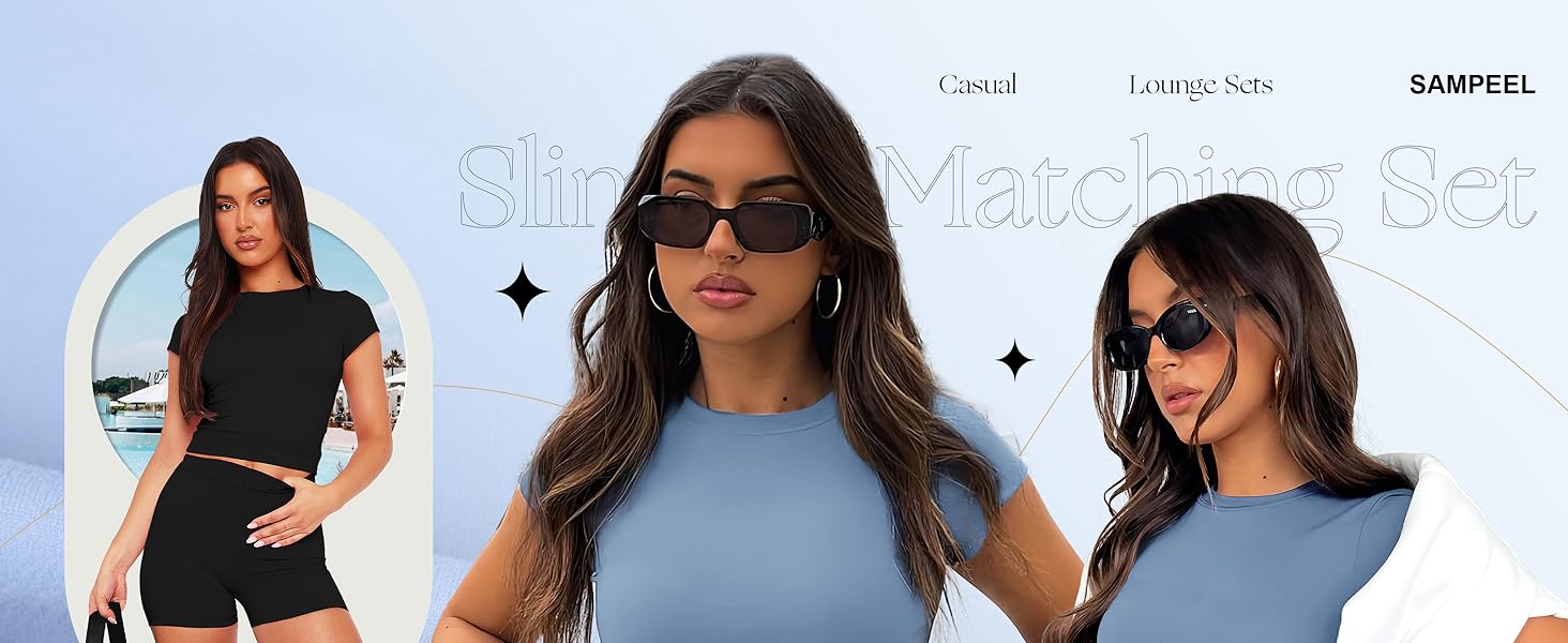 SAMPELS 女式两件套休闲套装夏季休闲装 2 件套短款搭配服装套装