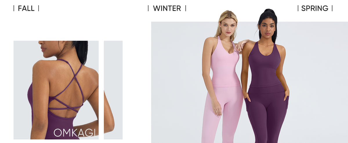 OMKAGI 2 件套女士健身套装,加垫健身上衣,带口袋,健身套装