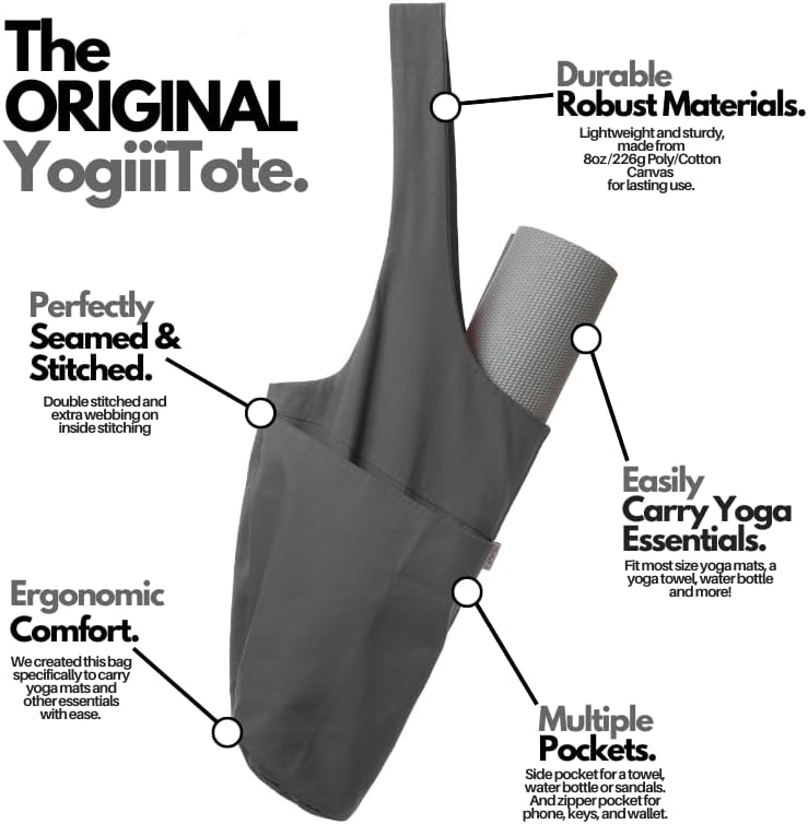 Yogiii 瑜伽垫包 | The Original YogiiiTote | 瑜伽垫托特包 带大侧袋和拉链口袋 | 适合大多数尺寸的垫子