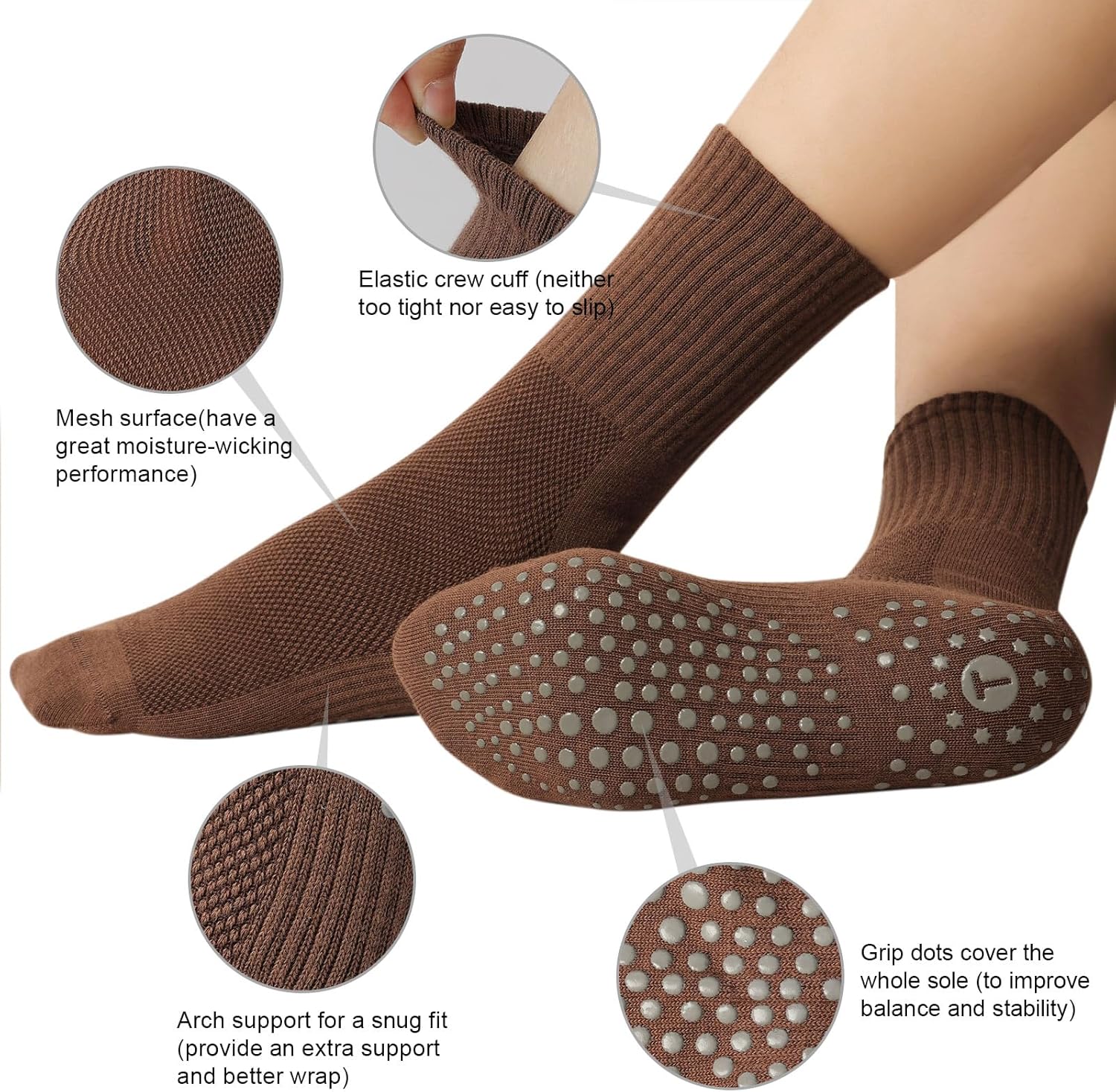 Toes Home 女式普拉提袜带防滑抓手,瑜伽船员袜适用于巴雷医院粘性拖鞋袜 4 双装
