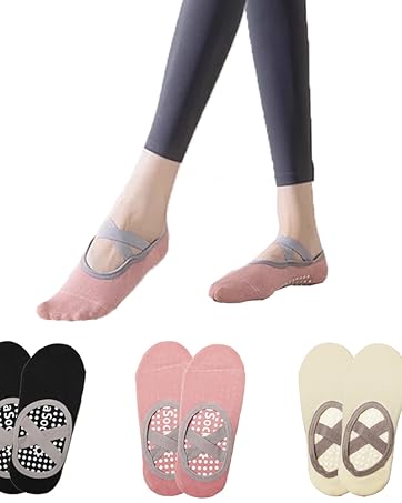 Pilates Socks For Women Non Slip With Grips Straps Sticky Gripper Workout Sock for Pilates，Ballet, Dance, Gym