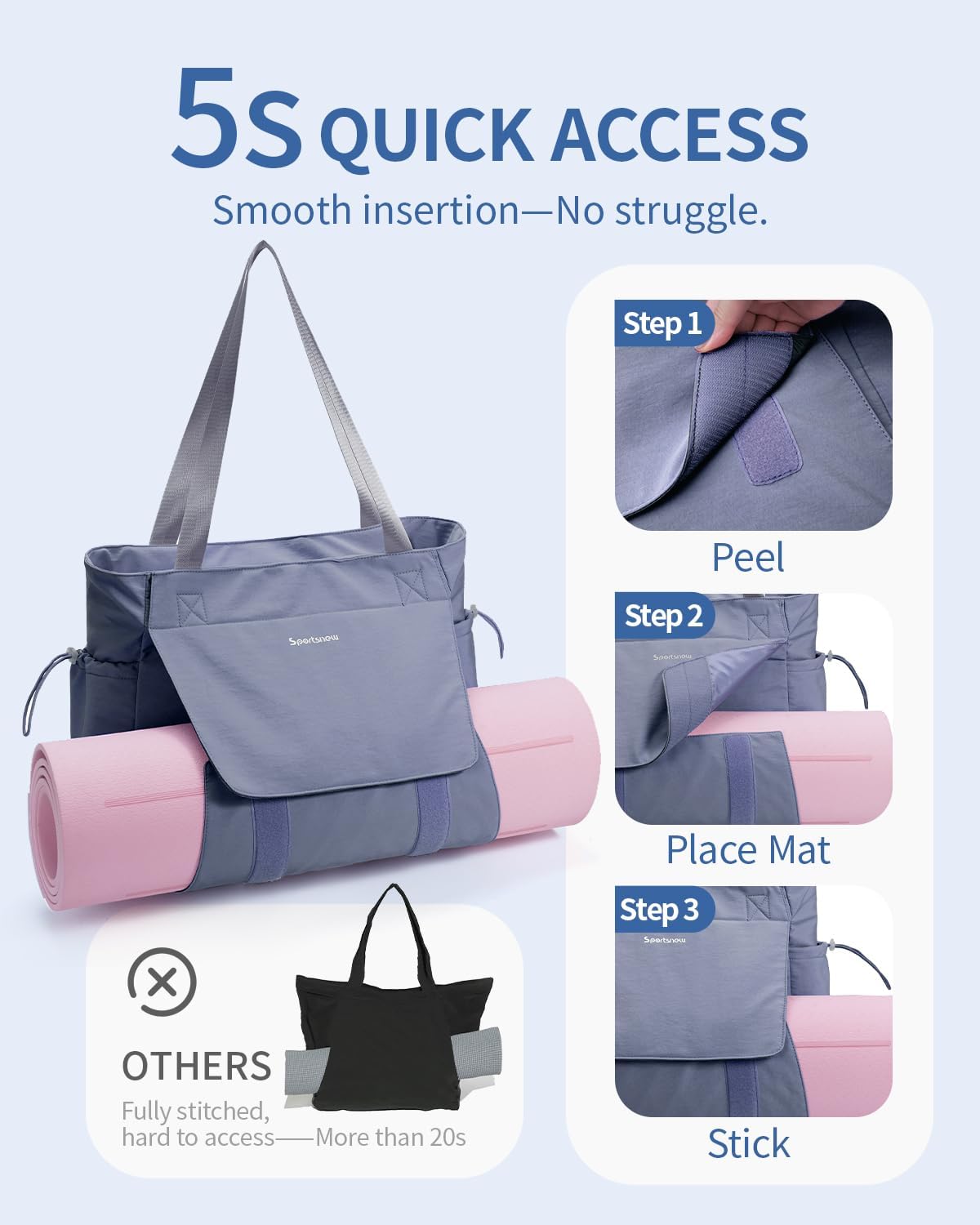 sportsnew 瑜伽垫包手提包瑜伽健身包男女防水湿口袋和钩环,快速取用存储瑜伽垫包