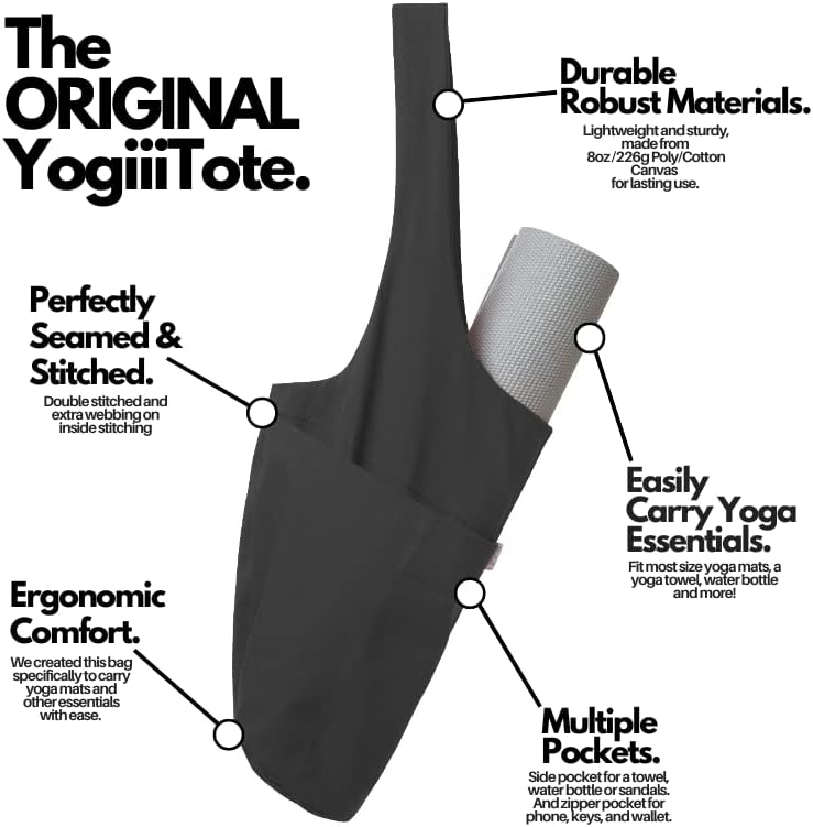 Yogiii 瑜伽垫包 | The Original YogiiiTote | 瑜伽垫托特包 带大侧袋和拉链口袋 | 适合大多数尺寸的垫子