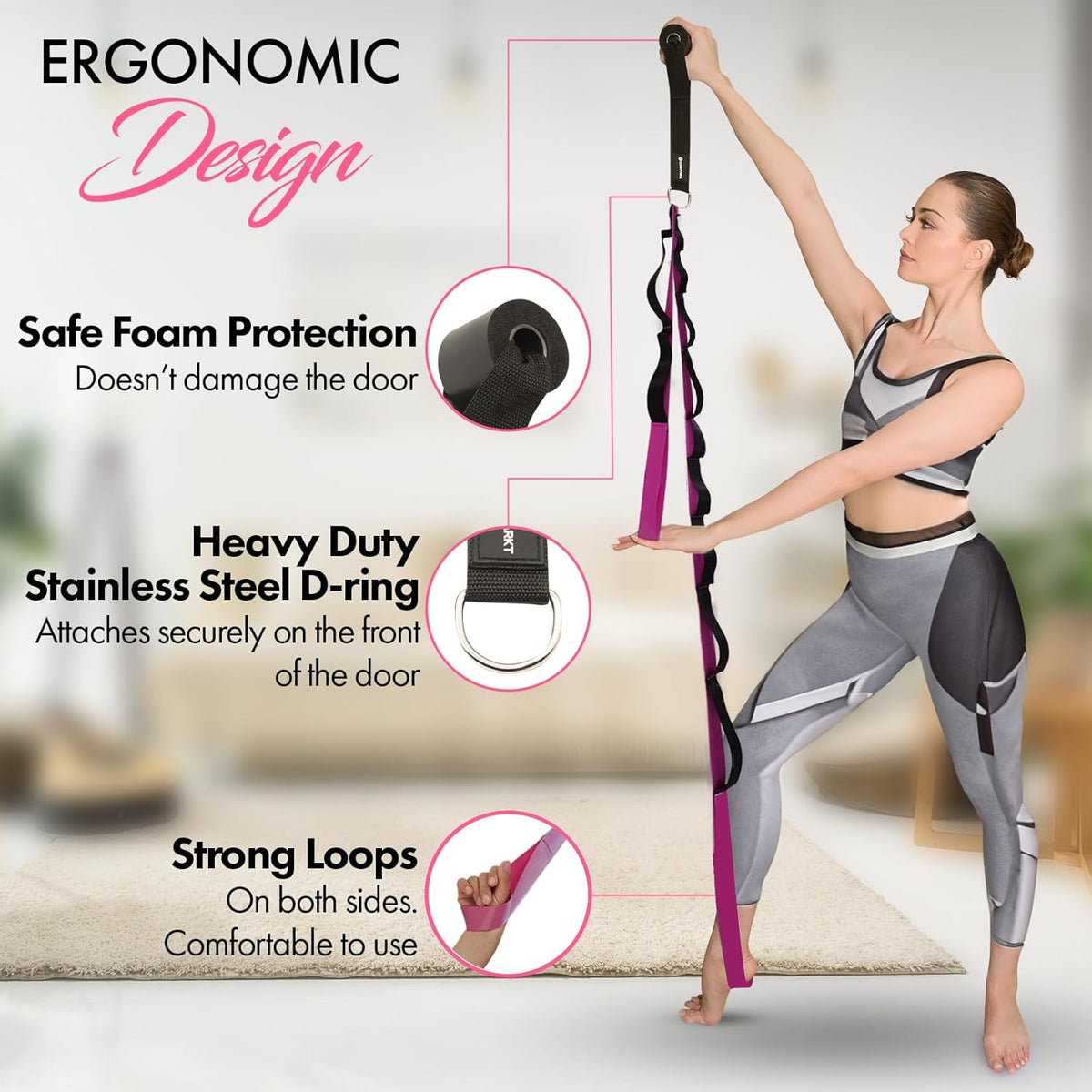 10-Loop Yoga Strap with Door Anchor – Stretch Strap for Flexibility, Deep Stretching, and Improved Balance – Perfect Yoga Accessory for All Fitness Levels