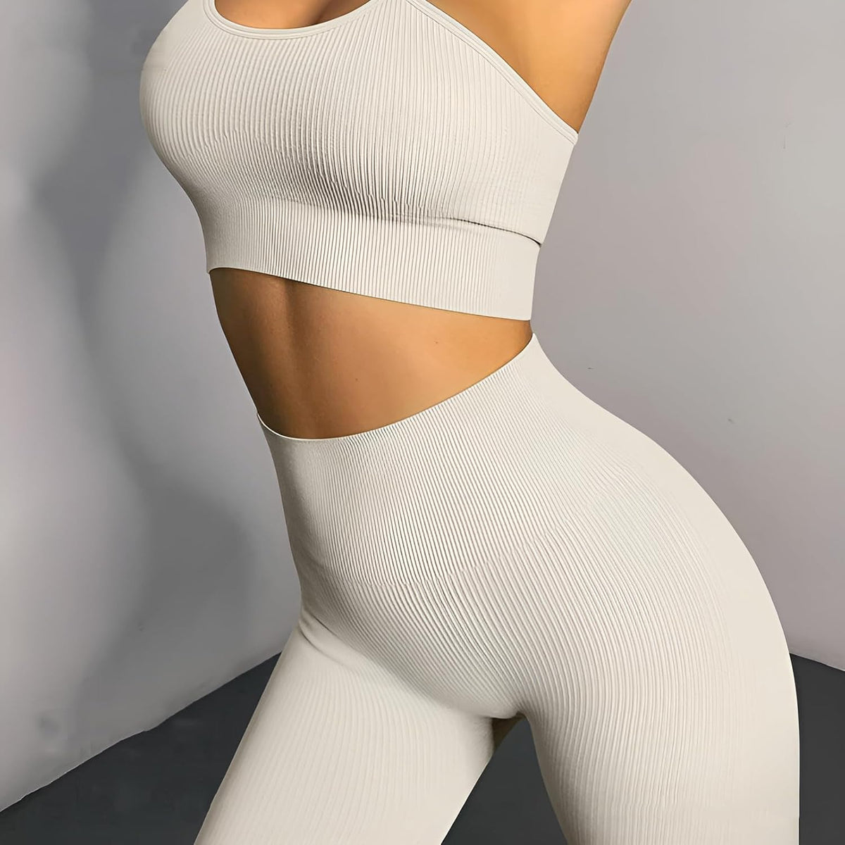 4 件套运动套装女式罗纹打底裤服装瑜伽套装运动装搭配健身普拉提服装