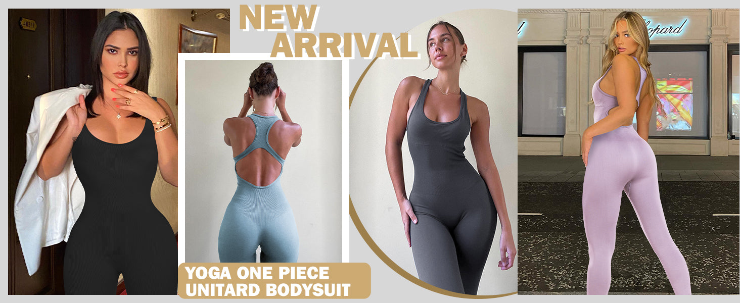 OLCHEE 女式健身连身裤无缝瑜伽健身房紧身连衫裤性感工字背心收腹加垫文胸