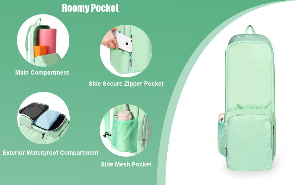 瑜伽垫包侧面网眼拉链口袋外部湿隔层轻质防水瑜伽垫包