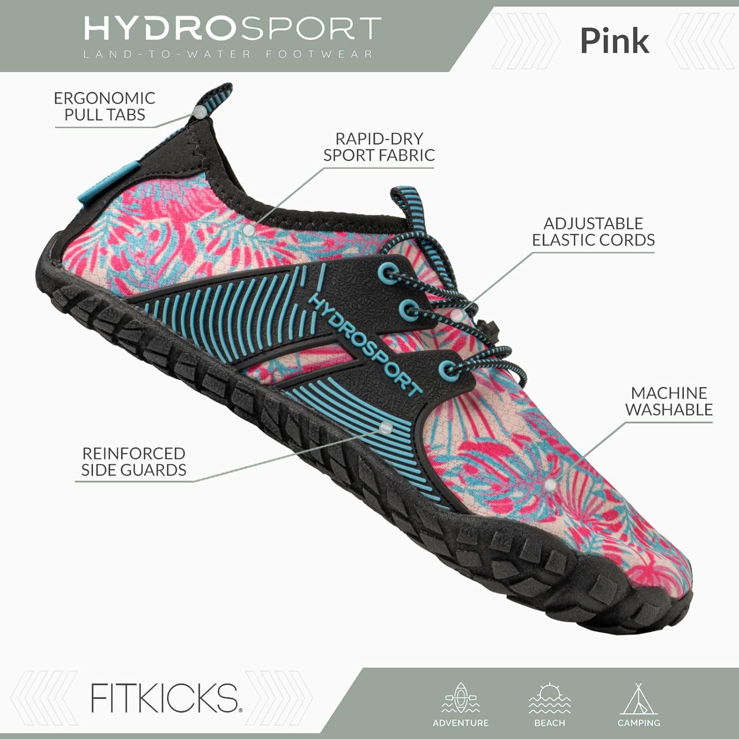 FITKICKS HydroSport 陆到水鞋,中性赤脚鞋,适合海滩、瑜伽、冲浪、露营配饰,男女皆宜的多功能赤脚鞋