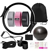 Pilates 女士必备套装 – 更好的瑜伽普拉提套装,适用于家庭锻炼,带普拉提环和球套装,提臀带,8 字形阻力带,瑜伽带可拉伸