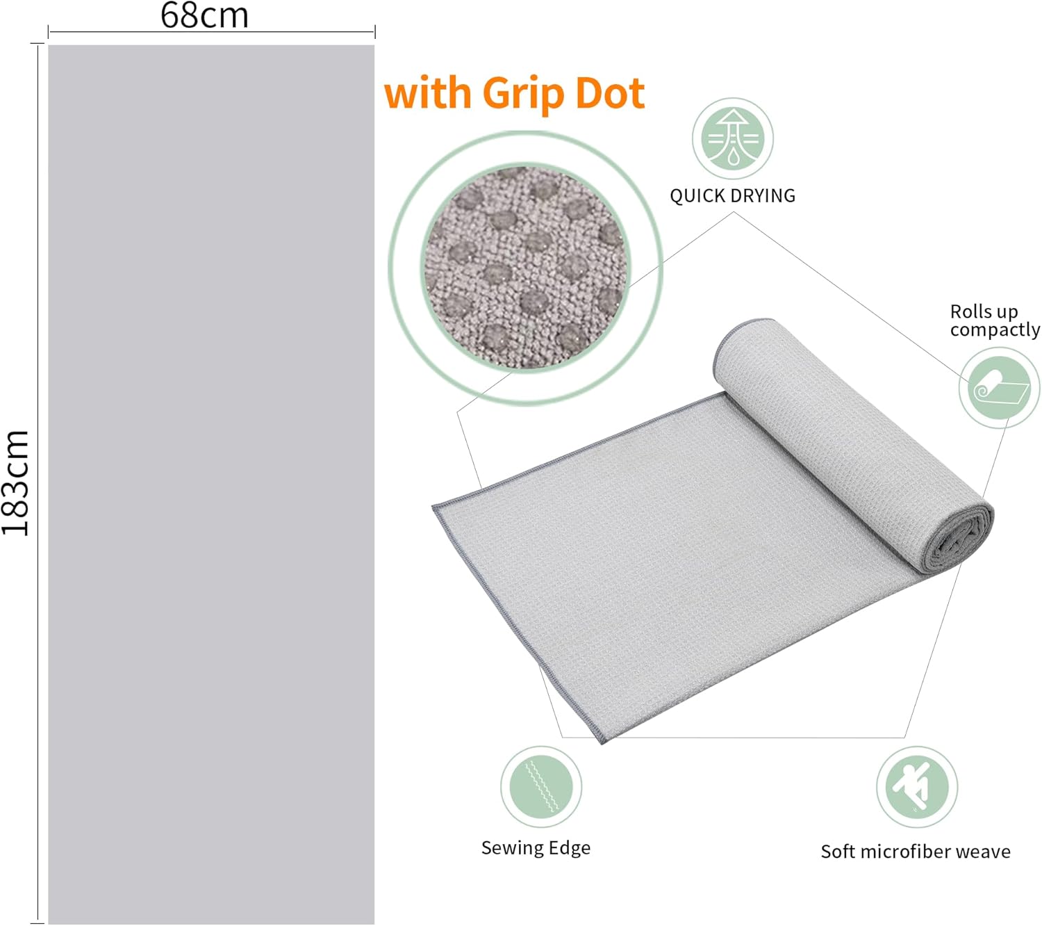 热瑜伽毛巾带抓点,粘性纤维瑜伽垫毛巾防滑适用于热瑜伽,吸水超细纤维防滑套,比克拉姆,普拉提,锻炼,健身