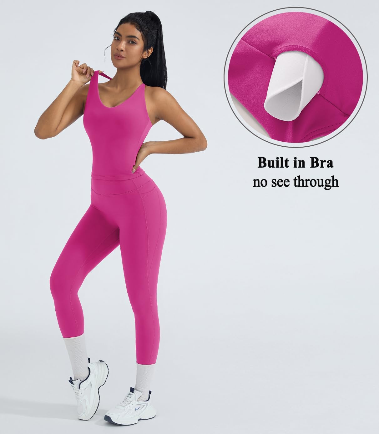 OMKAGI 2 件套女士健身套装,加垫健身上衣,带口袋,健身套装