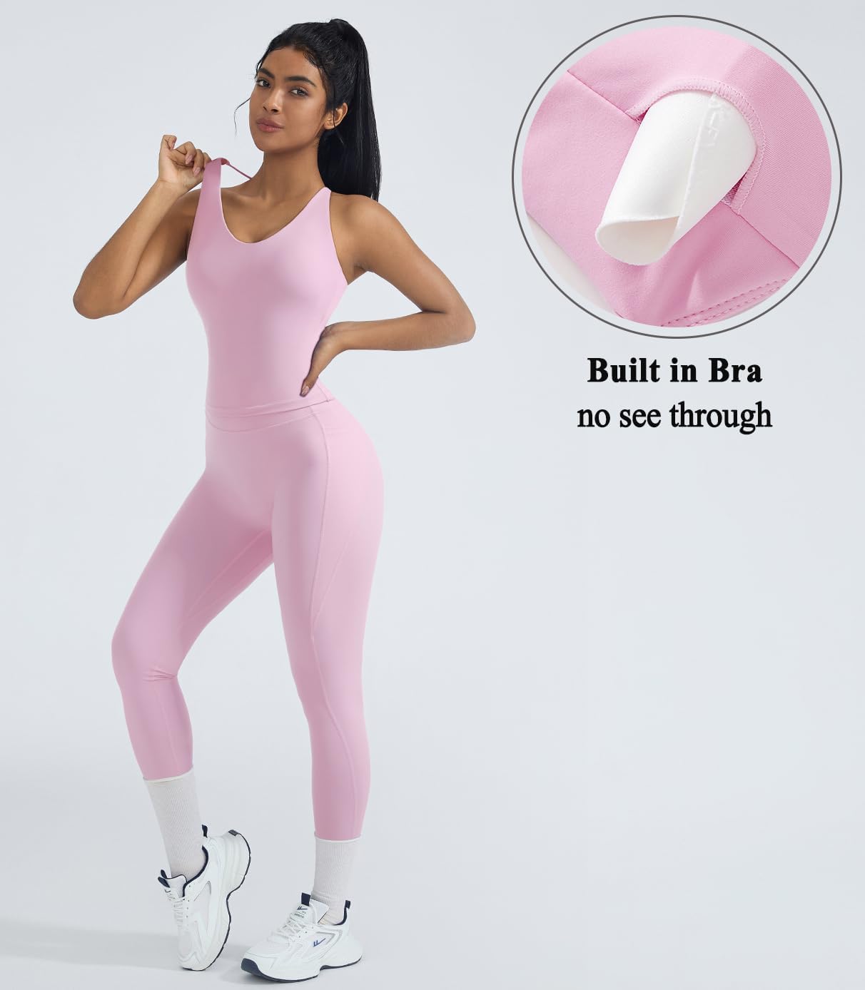 OMKAGI 2 件套女士健身套装,加垫健身上衣,带口袋,健身套装