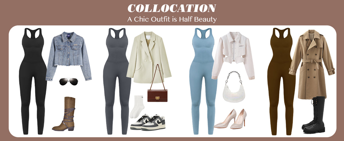 OLCHEE 女式健身连身裤无缝瑜伽健身房紧身连衫裤性感工字背心收腹加垫文胸