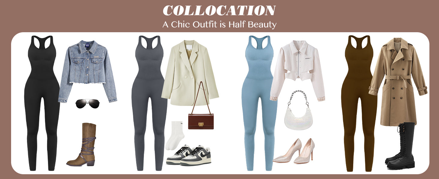 OLCHEE 女式健身连身裤无缝瑜伽健身房紧身连衫裤性感工字背心收腹加垫文胸