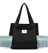 Moyaqi 帆布手提包带瑜伽垫携带口袋手提单肩包适用于办公室、锻炼、普拉提、旅行、沙滩和健身房