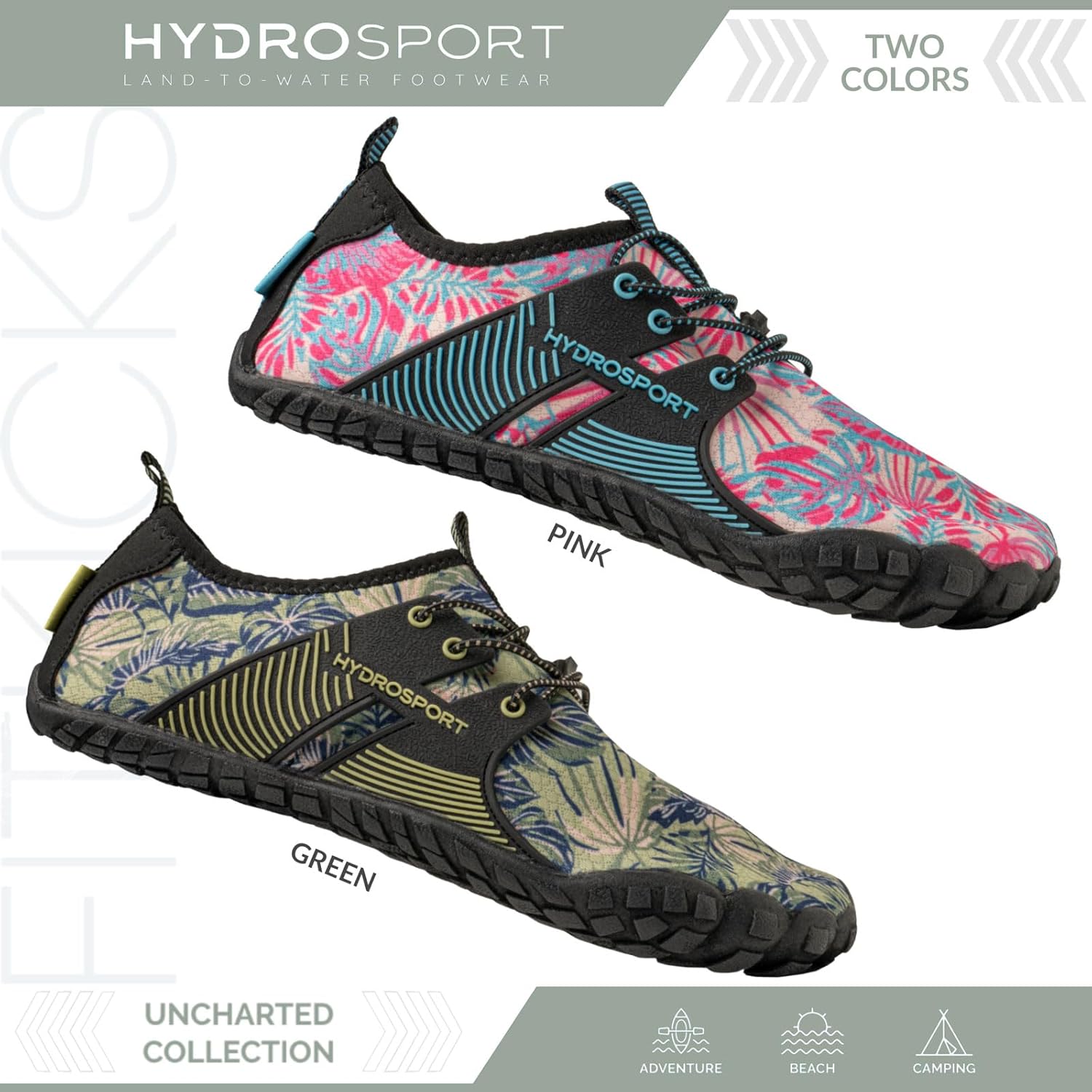 FITKICKS HydroSport 陆到水鞋,中性赤脚鞋,适合海滩、瑜伽、冲浪、露营配饰,男女皆宜的多功能赤脚鞋