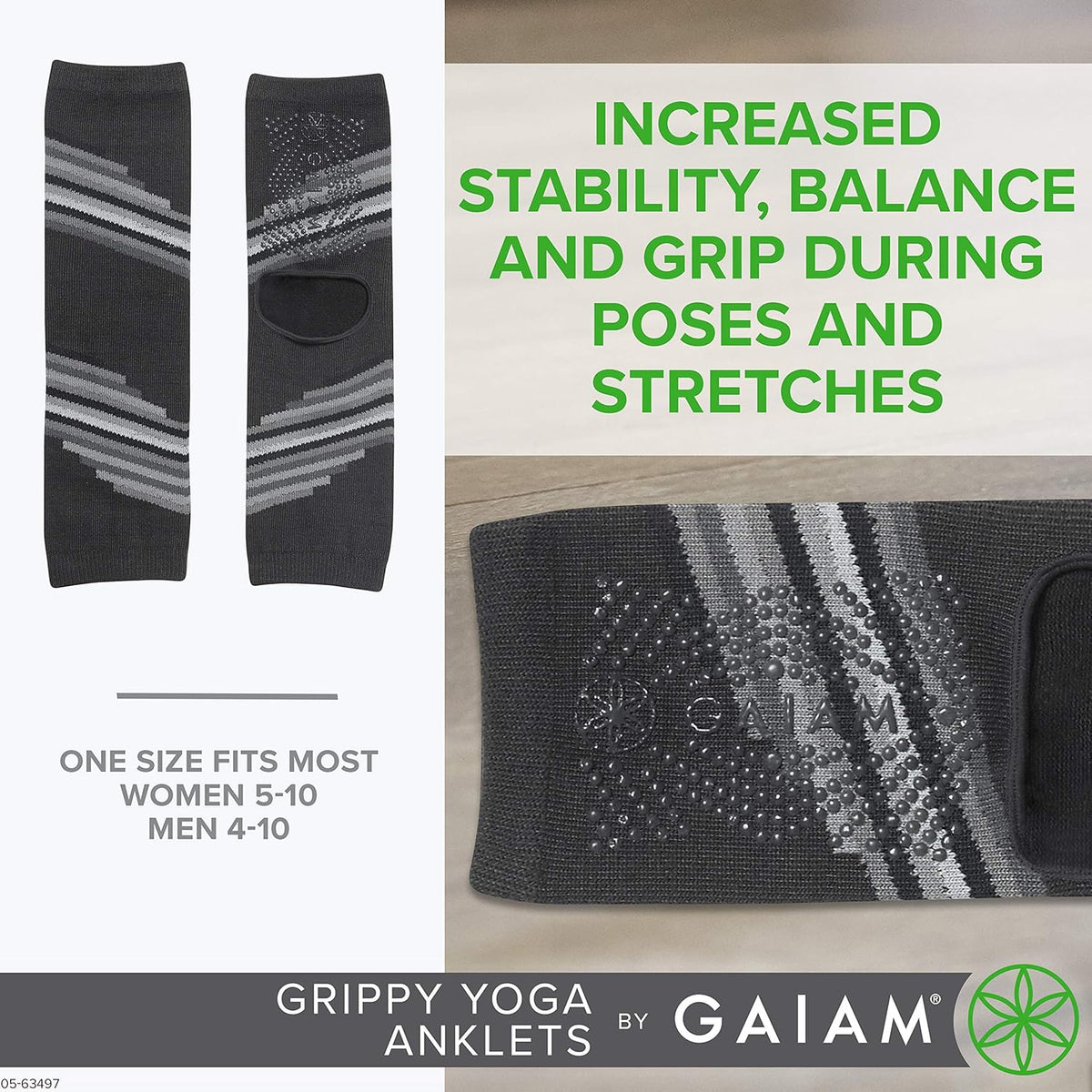 Gaiam 瑜伽袜脚链 - 抓地力强的暖腿脚踝袜适用于瑜伽、巴雷、普拉提、舞蹈、有氧运动