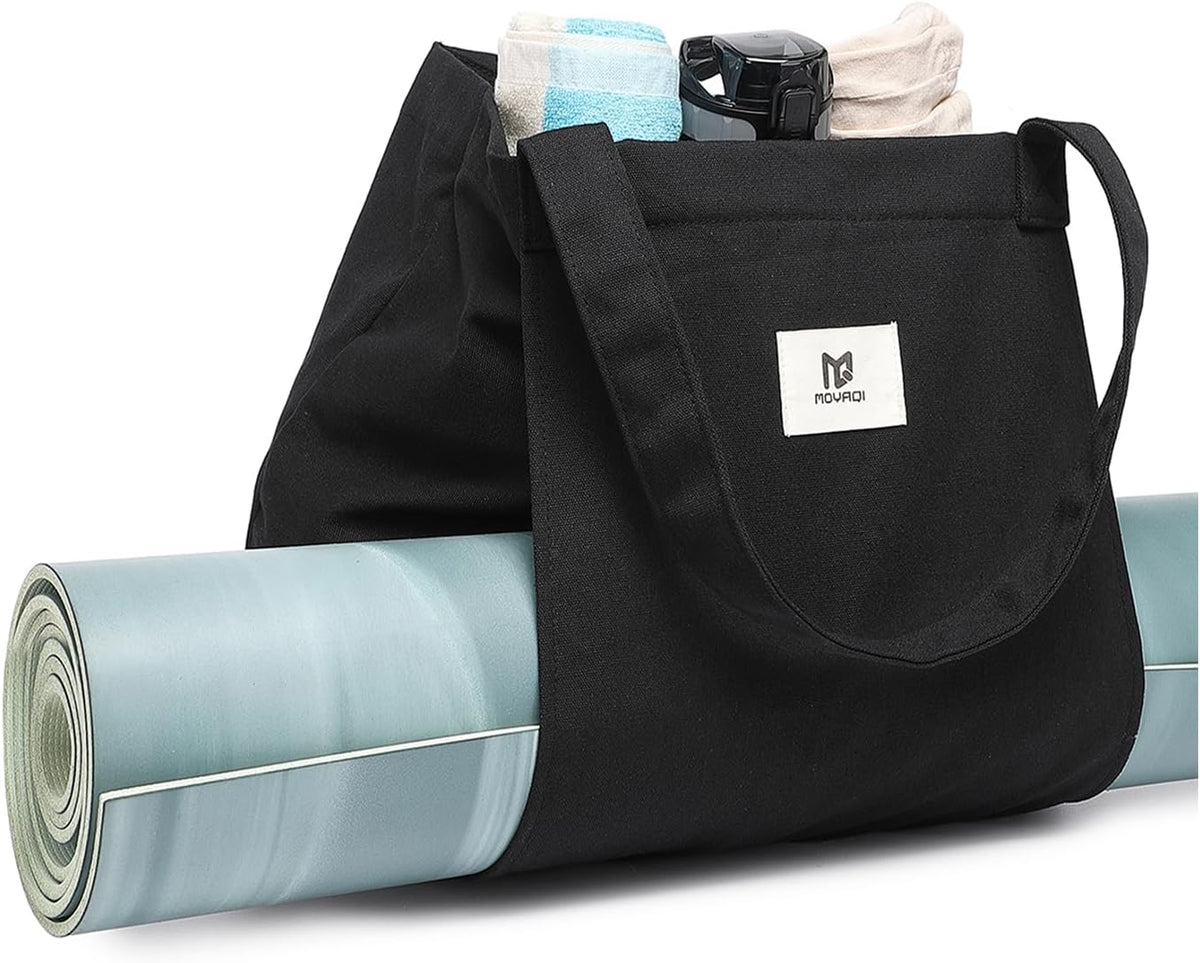 Moyaqi 帆布手提包带瑜伽垫携带口袋手提单肩包适用于办公室、锻炼、普拉提、旅行、沙滩和健身房