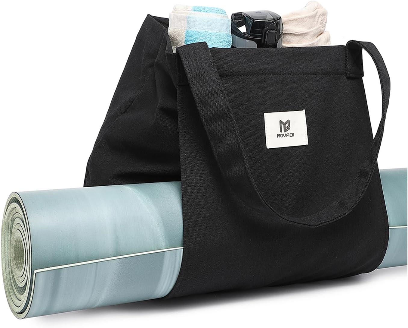 Moyaqi 帆布手提包带瑜伽垫携带口袋手提单肩包适用于办公室、锻炼、普拉提、旅行、沙滩和健身房