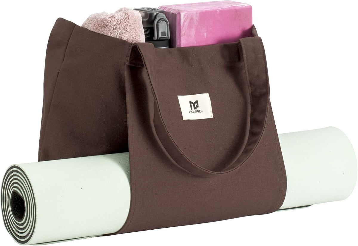 Moyaqi 帆布手提包带瑜伽垫携带口袋手提单肩包适用于办公室、锻炼、普拉提、旅行、沙滩和健身房