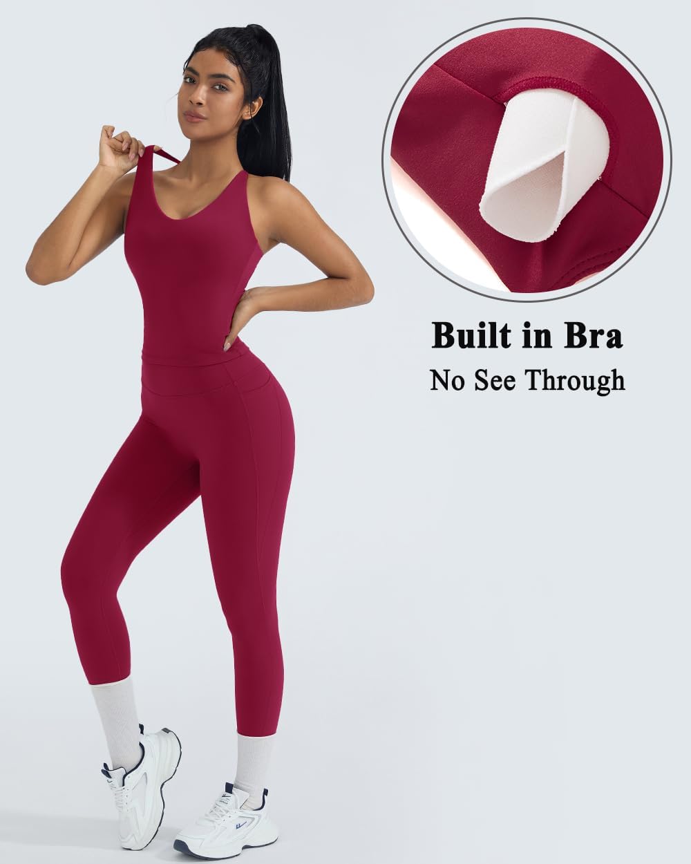 OMKAGI 2 件套女士健身套装,加垫健身上衣,带口袋,健身套装