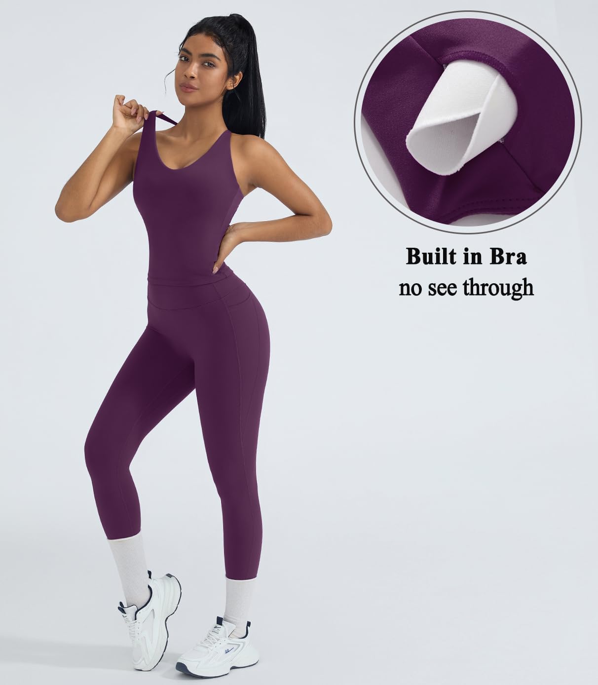 OMKAGI 2 件套女士健身套装,加垫健身上衣,带口袋,健身套装