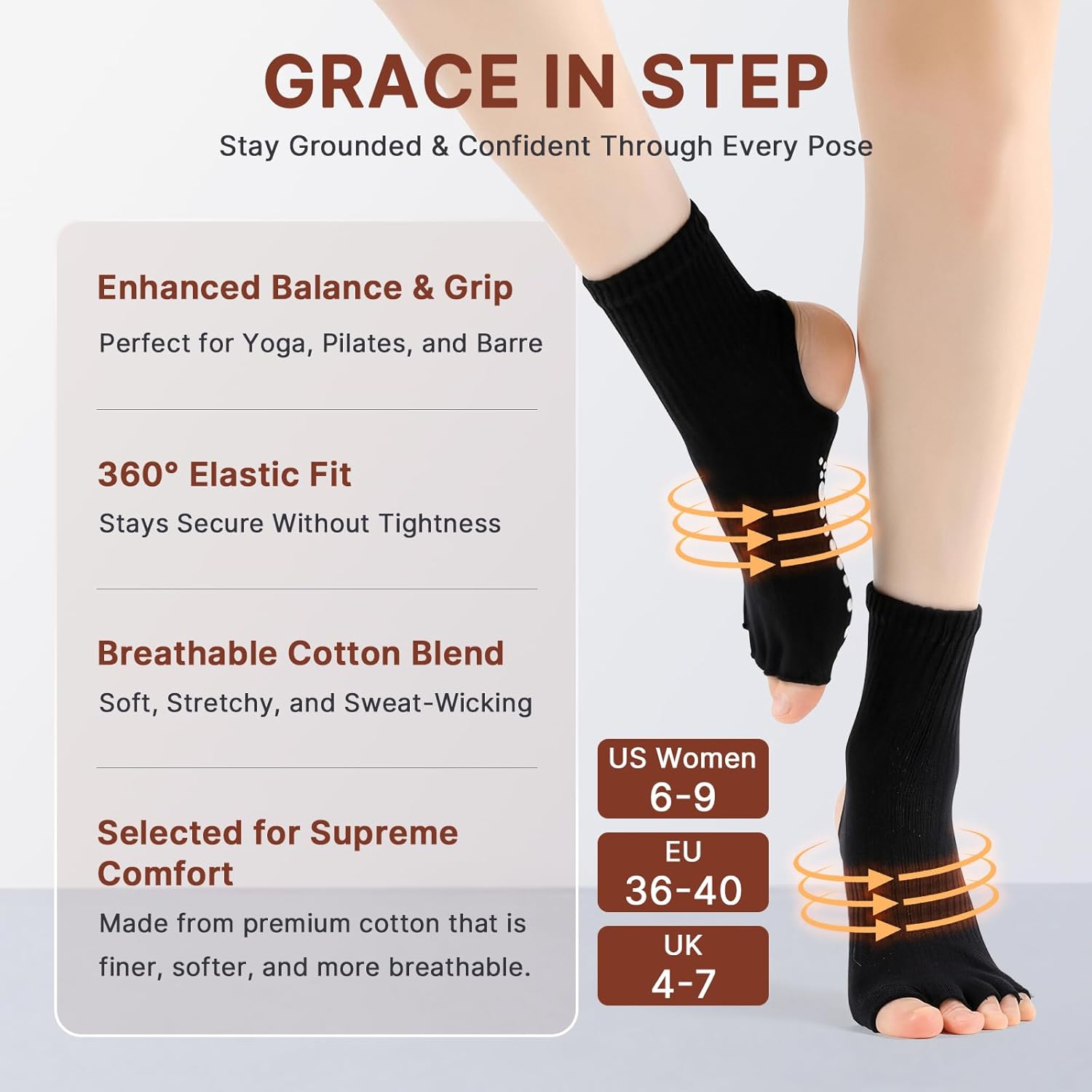 防滑普拉提瑜伽袜带抓地力女式 – 时尚水手袜,适合芭蕾舞和锻炼(尺码 5-9)