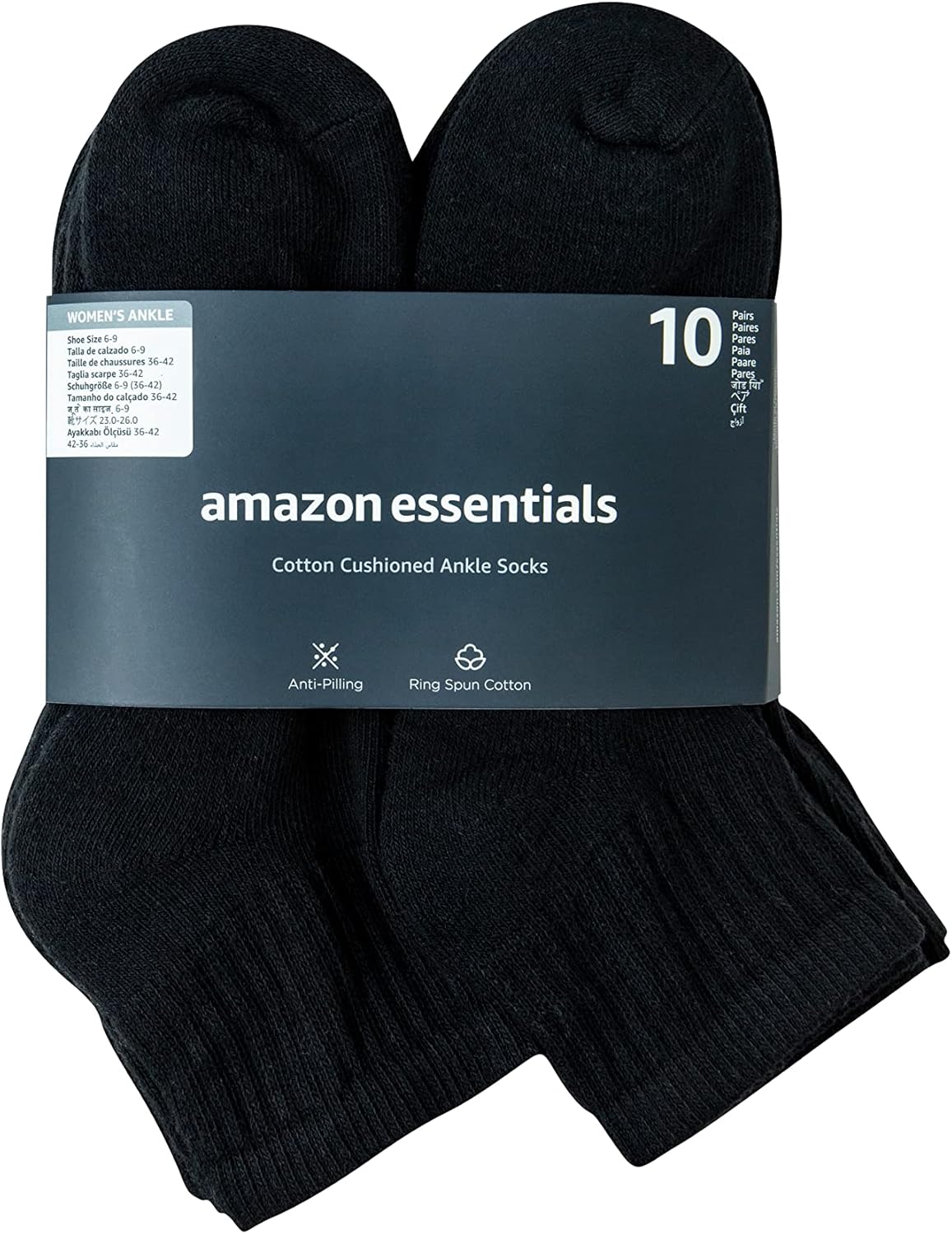 Amazon Essentials 女式棉质短袜,轻质缓震,10 双