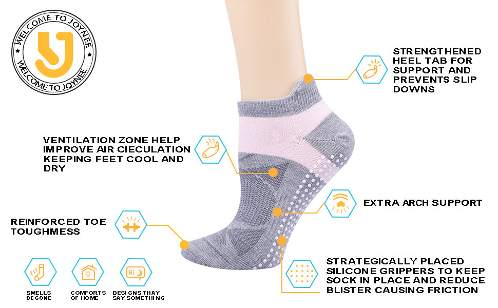 JOYNÉE 女士防滑瑜伽袜带抓地力,非常适合普拉提、杆、舞蹈、医院、健身 3 双装