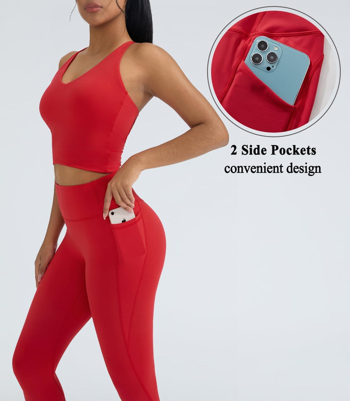 OMKAGI 2 件套女士健身套装,加垫健身上衣,带口袋,健身套装