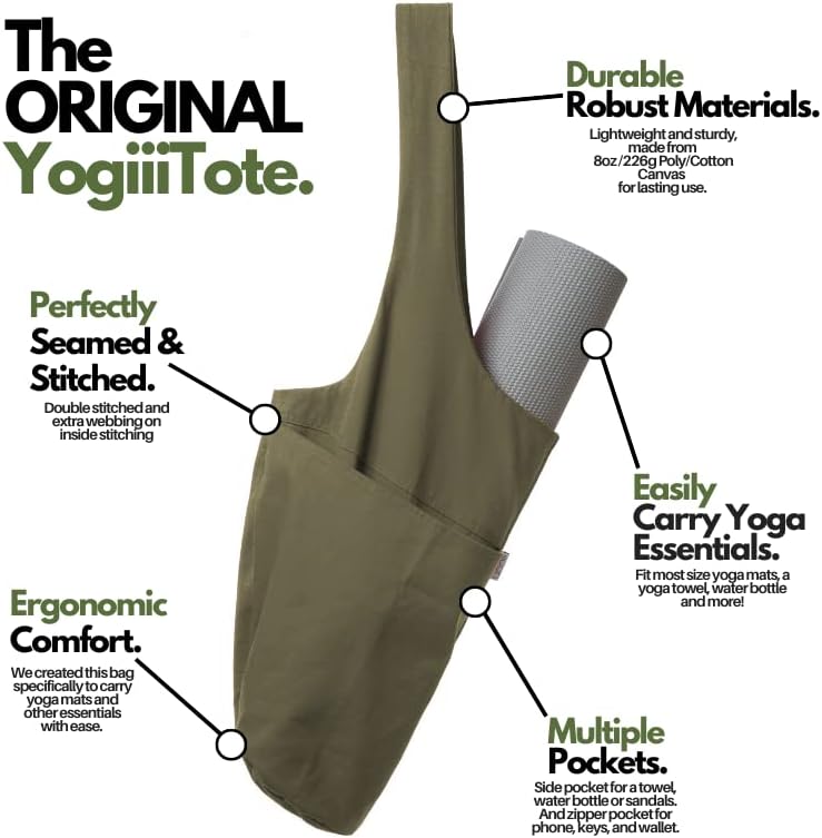 Yogiii 瑜伽垫包 | The Original YogiiiTote | 瑜伽垫托特包 带大侧袋和拉链口袋 | 适合大多数尺寸的垫子