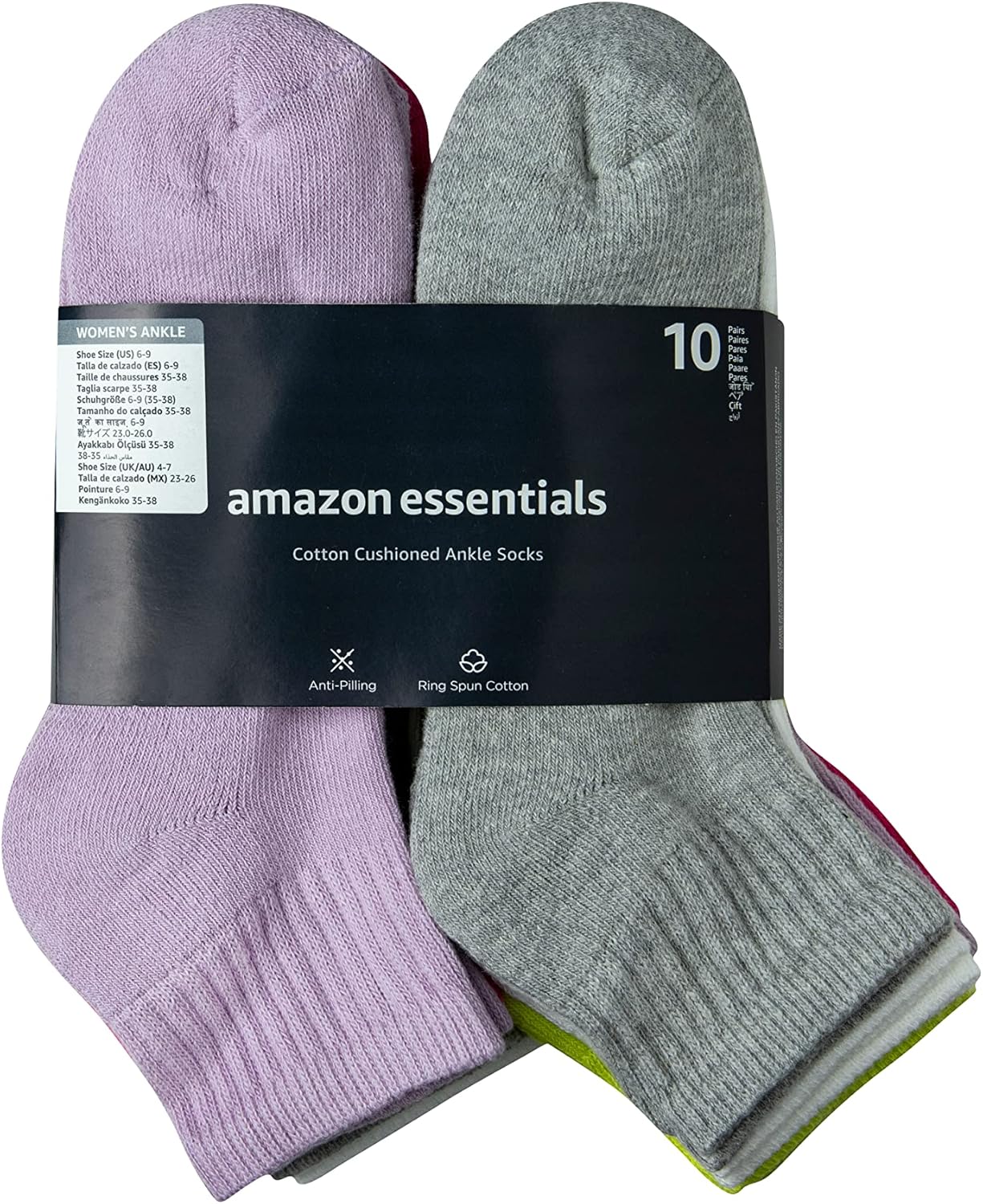 Amazon Essentials 女式棉质短袜,轻质缓震,10 双
