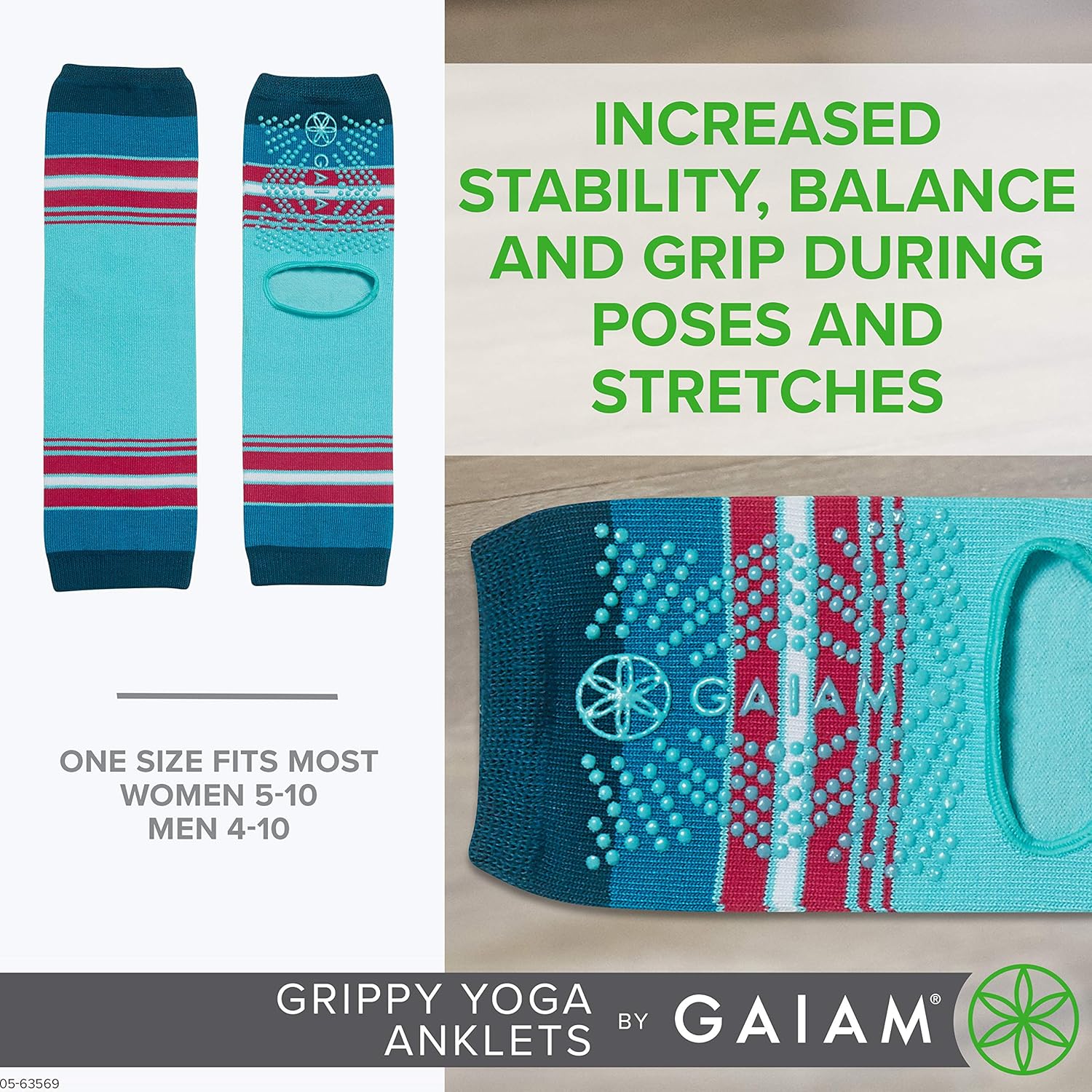 Gaiam 瑜伽袜脚链 - 抓地力强的暖腿脚踝袜适用于瑜伽、巴雷、普拉提、舞蹈、有氧运动