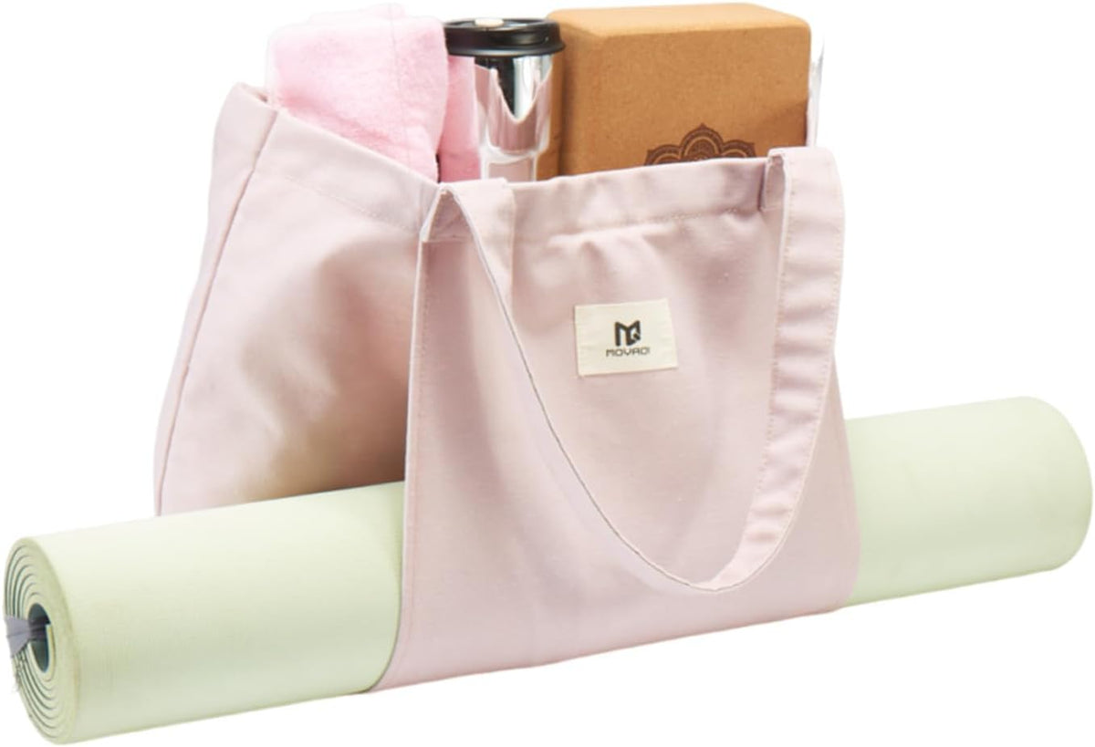 Moyaqi 帆布手提包带瑜伽垫携带口袋手提单肩包适用于办公室、锻炼、普拉提、旅行、沙滩和健身房