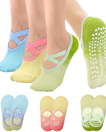 Pilates Socks For Women Non Slip With Grips Straps Sticky Gripper Workout Sock for Pilates，Ballet, Dance, Gym