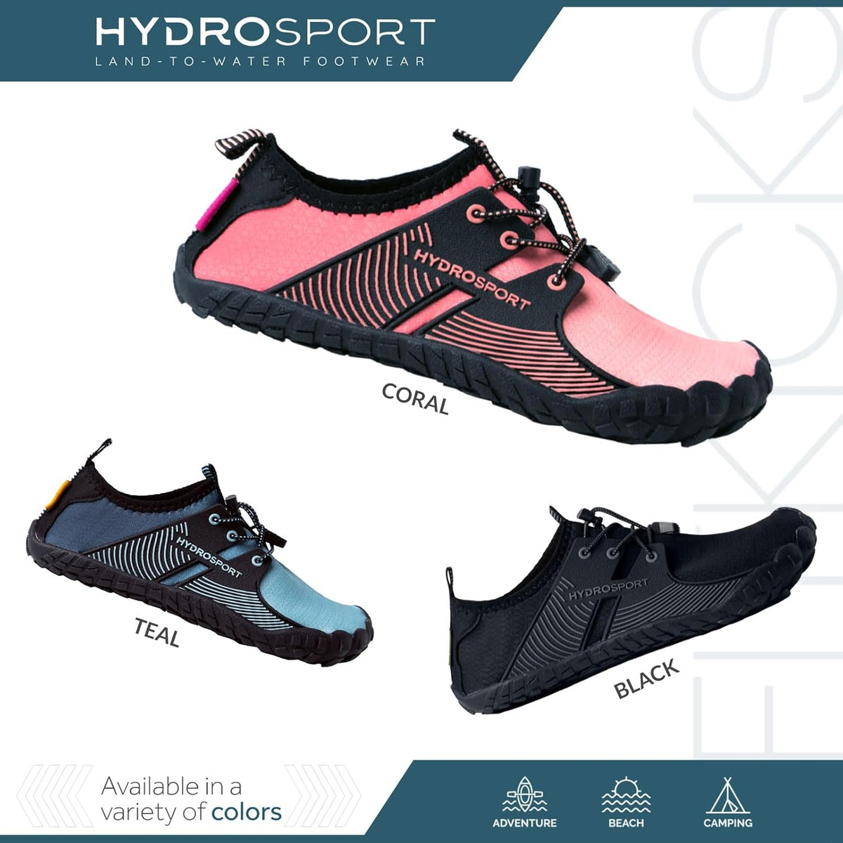 FITKICKS HydroSport 陆到水鞋,中性赤脚鞋,适合海滩、瑜伽、冲浪、露营配饰,男女皆宜的多功能赤脚鞋