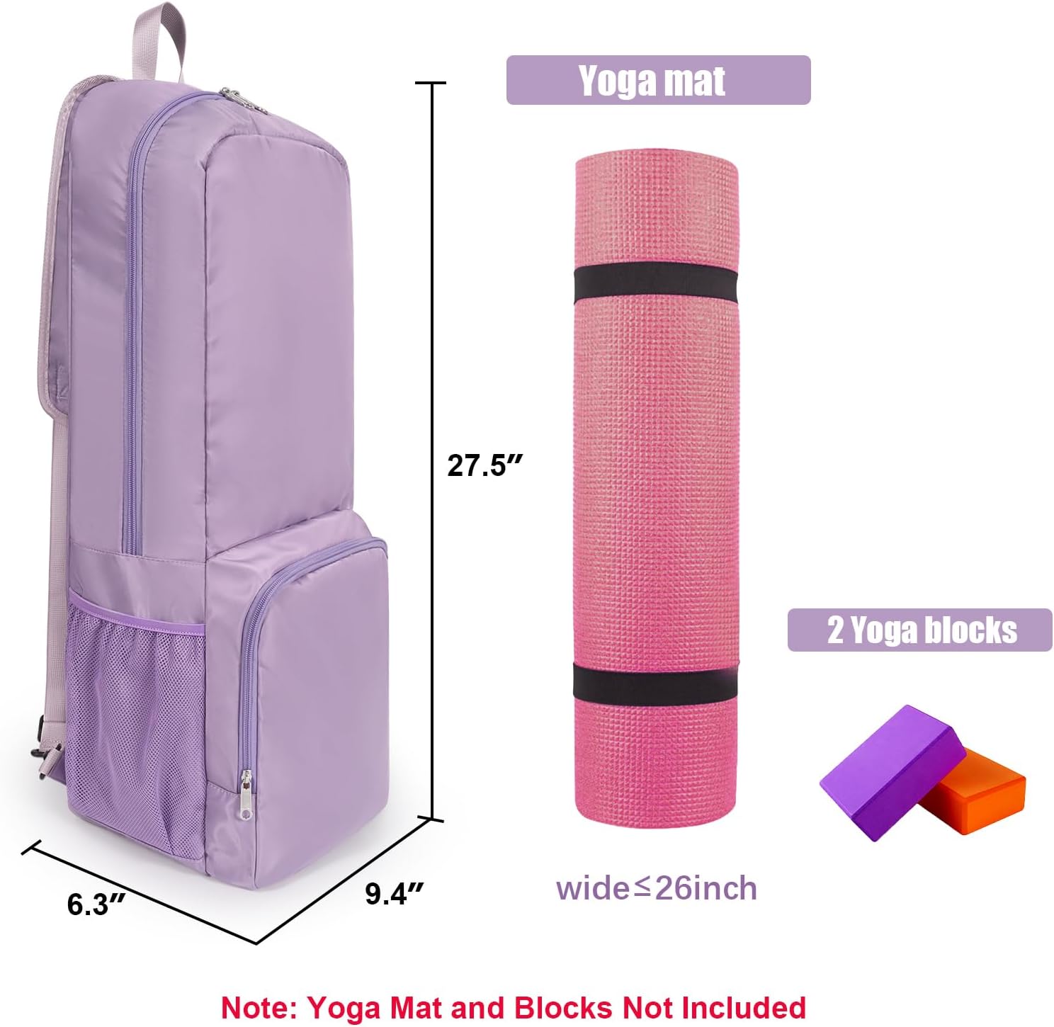 瑜伽垫包侧面网眼拉链口袋外部湿隔层轻质防水瑜伽垫包