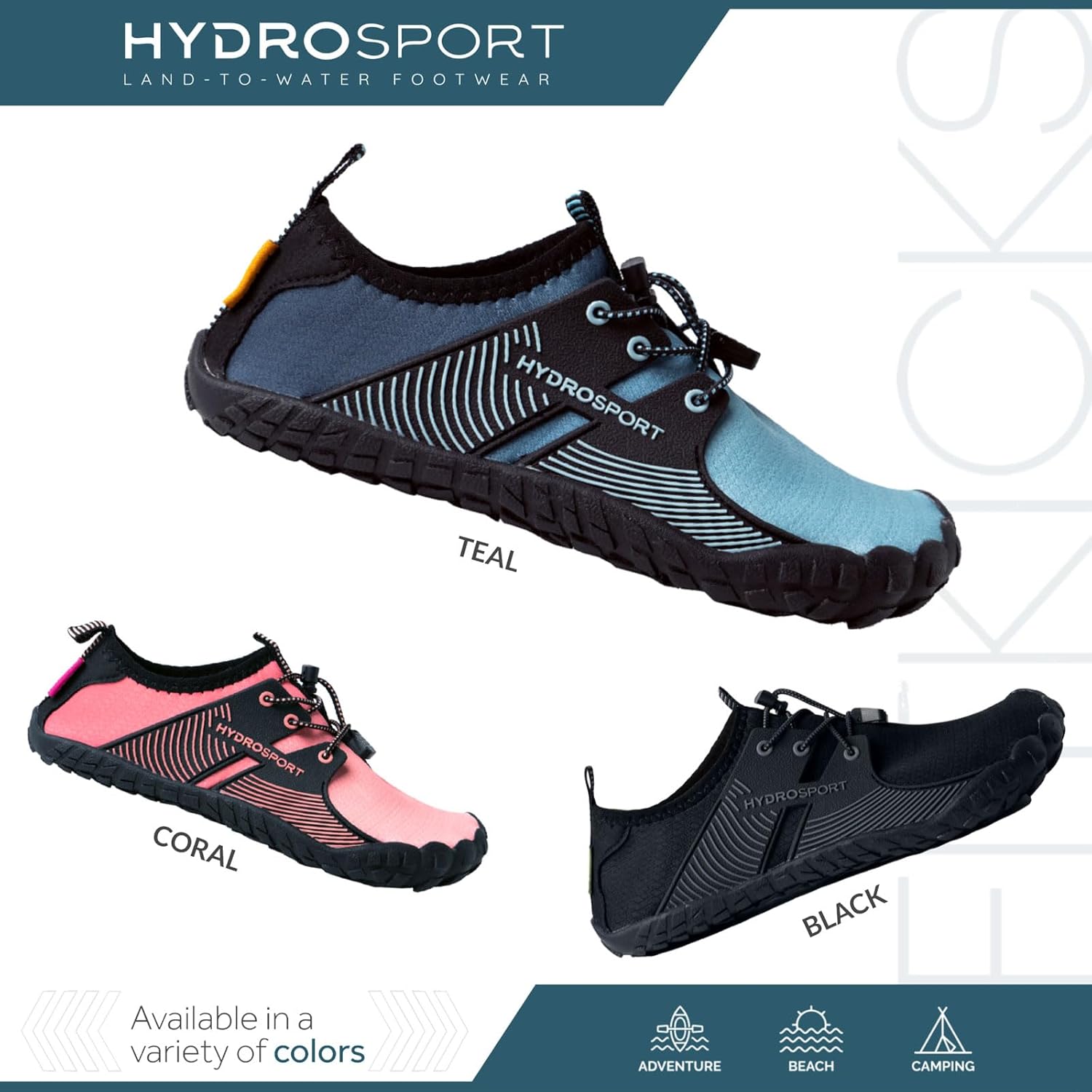 FITKICKS HydroSport 陆到水鞋,中性赤脚鞋,适合海滩、瑜伽、冲浪、露营配饰,男女皆宜的多功能赤脚鞋