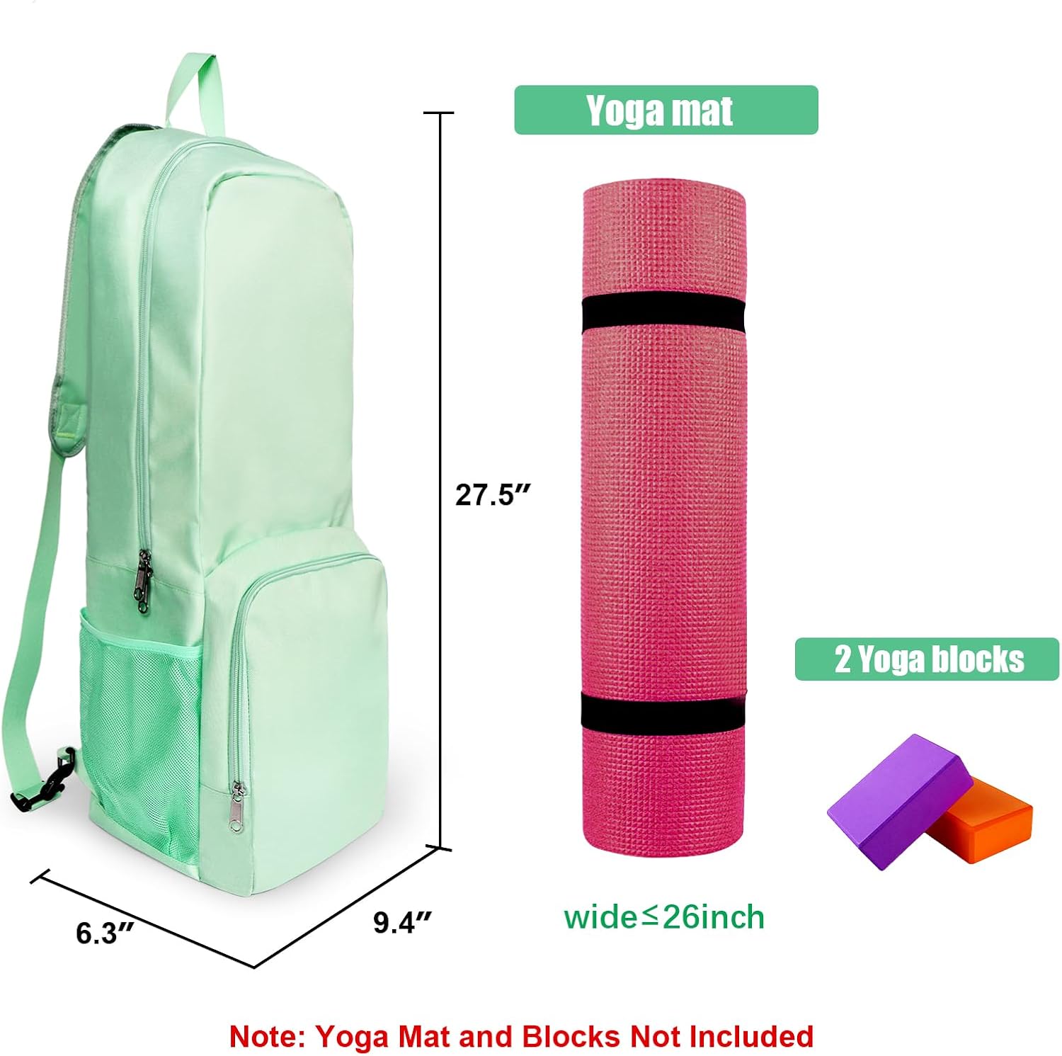 瑜伽垫包侧面网眼拉链口袋外部湿隔层轻质防水瑜伽垫包