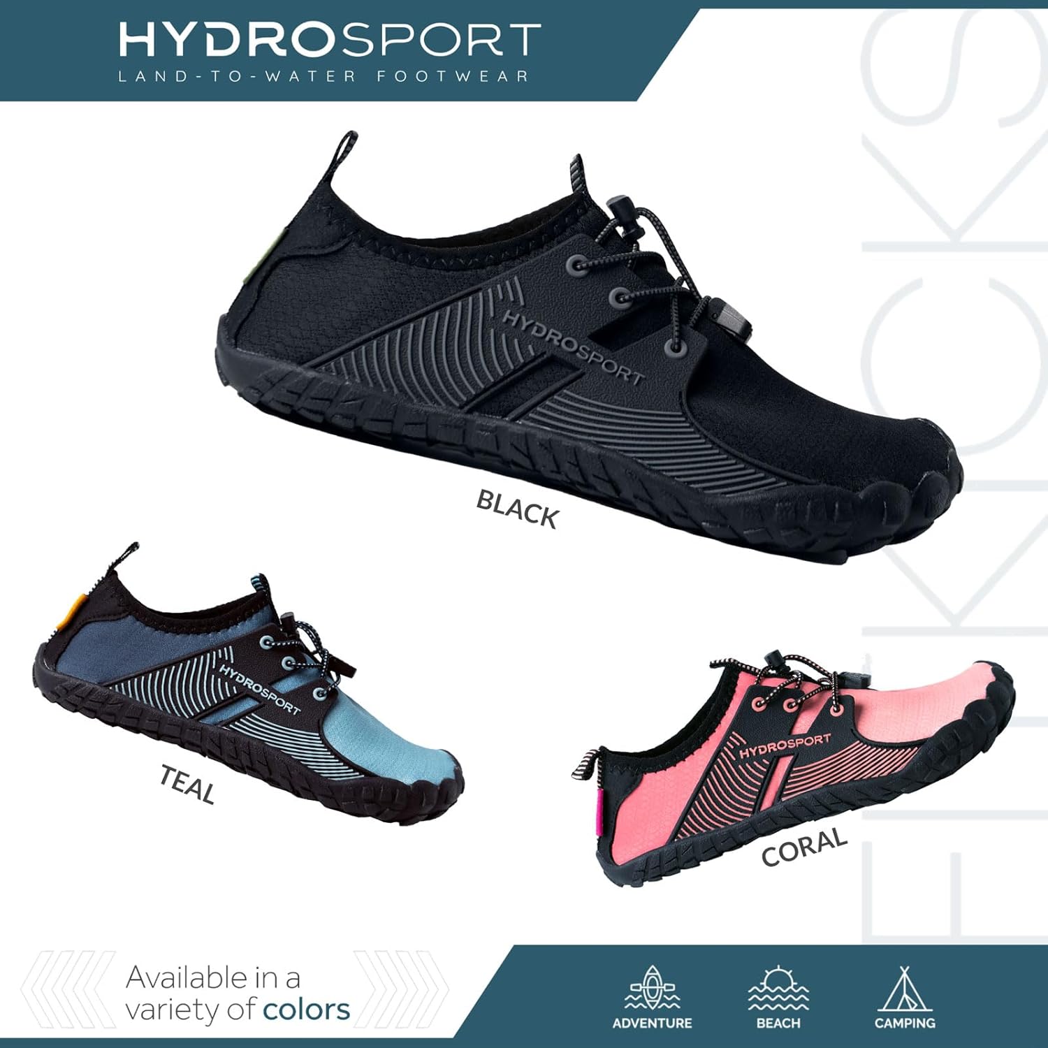 FITKICKS HydroSport 陆到水鞋,中性赤脚鞋,适合海滩、瑜伽、冲浪、露营配饰,男女皆宜的多功能赤脚鞋