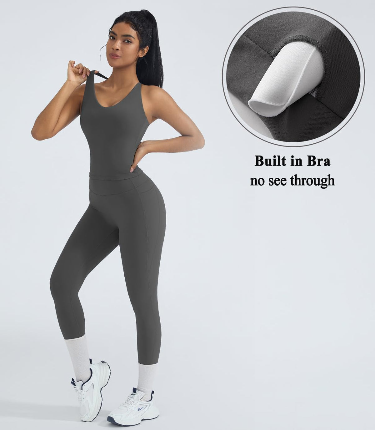 OMKAGI 2 件套女士健身套装,加垫健身上衣,带口袋,健身套装