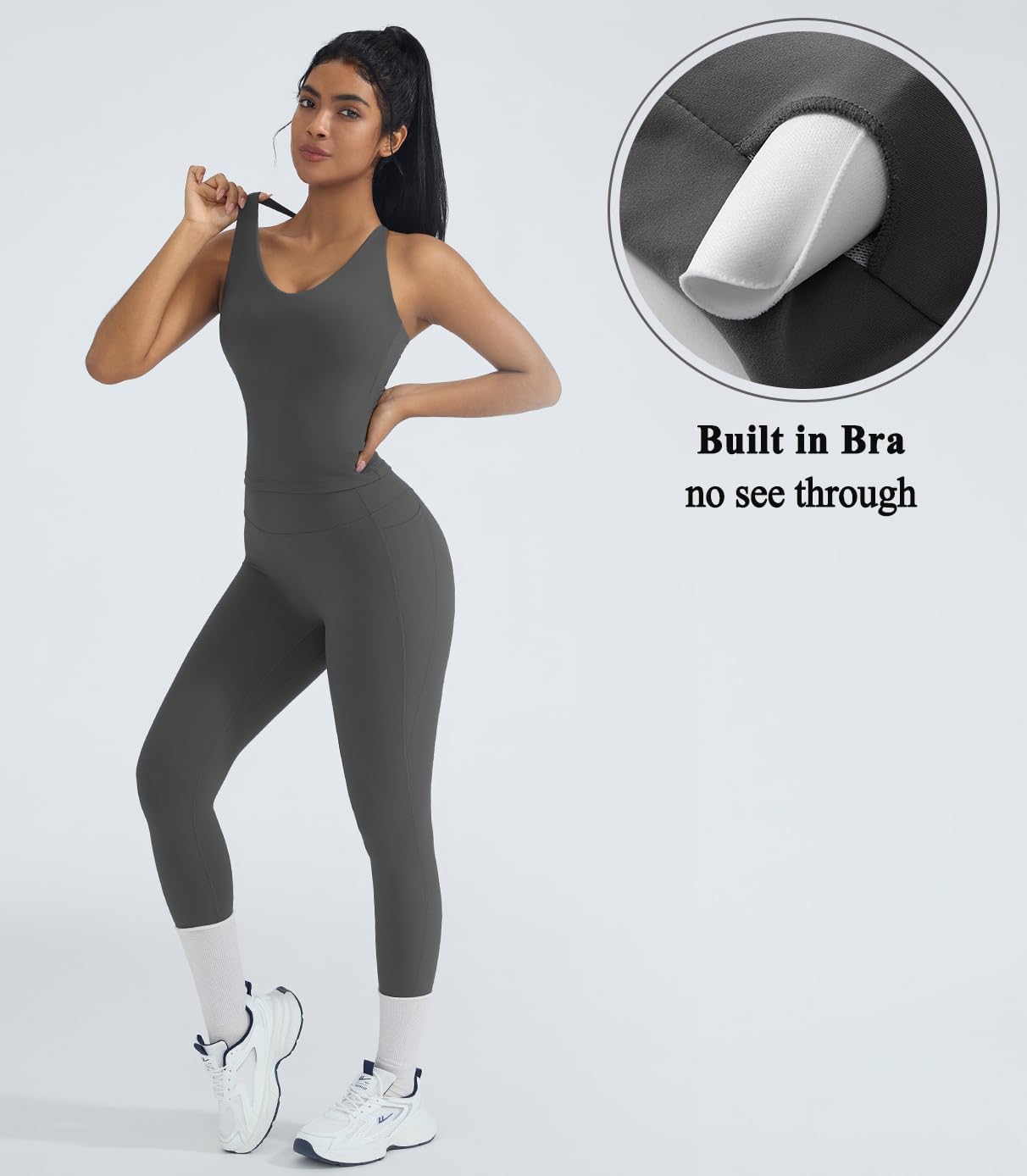 OMKAGI 2 件套女士健身套装,加垫健身上衣,带口袋,健身套装