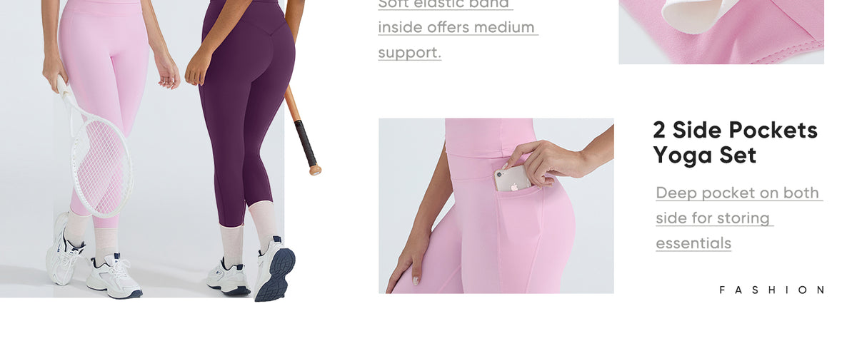 OMKAGI 2 件套女士健身套装,加垫健身上衣,带口袋,健身套装