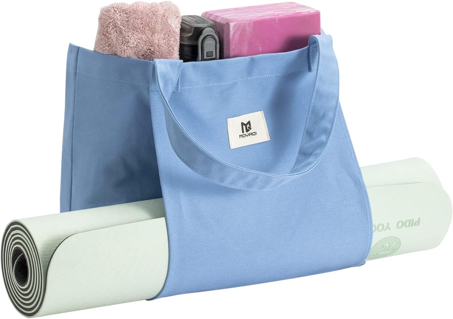 Moyaqi 帆布手提包带瑜伽垫携带口袋手提单肩包适用于办公室、锻炼、普拉提、旅行、沙滩和健身房