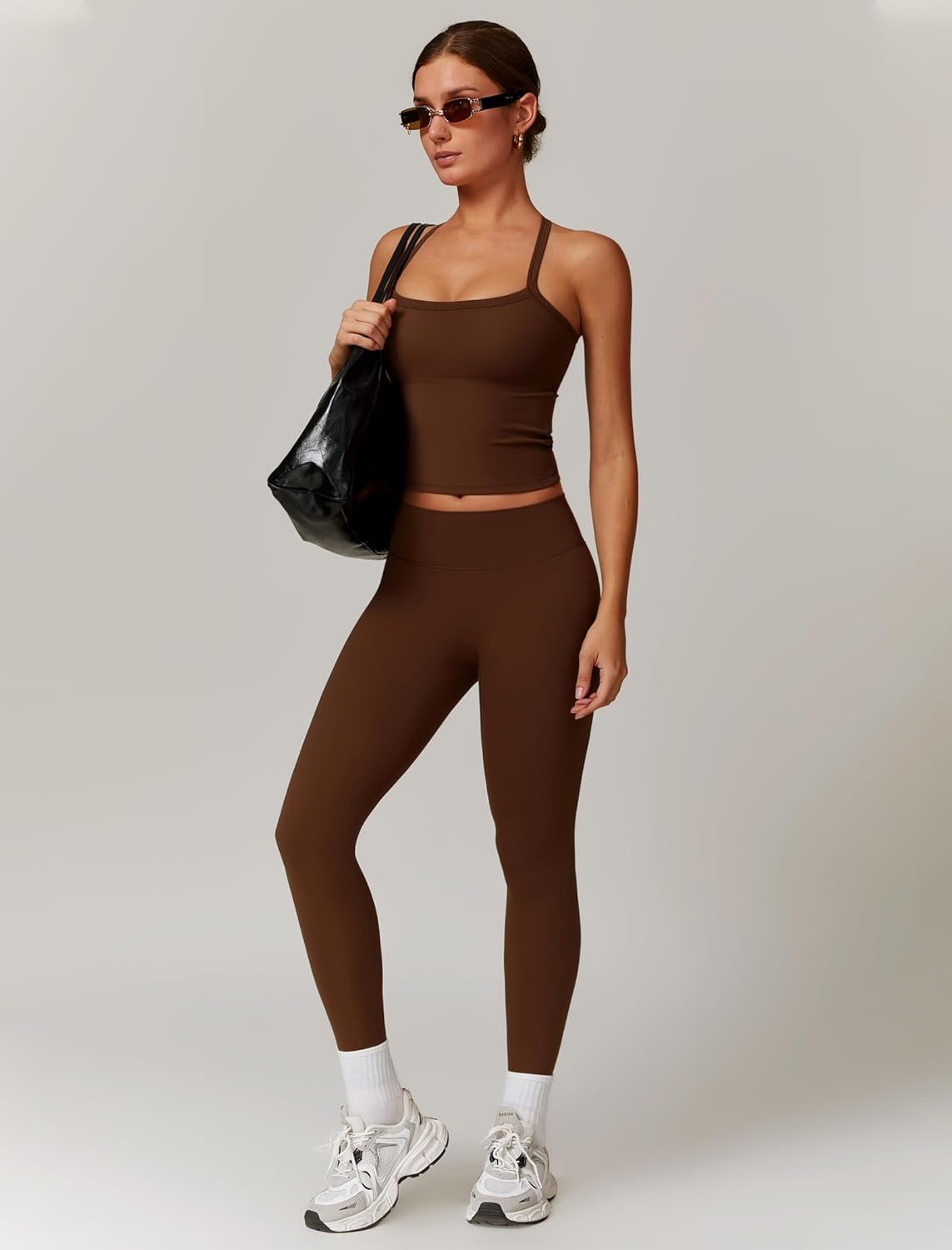 女式健身套装两件套交叉后背背心搭配高腰打底裤套装健身服锻炼服