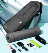 瑜伽垫包 - 8 口袋健身包适合 1.27 厘米厚的垫子和积木,可拆卸肩带 | 大号包带垫托,适合女士、男士| 行李袋,手提包