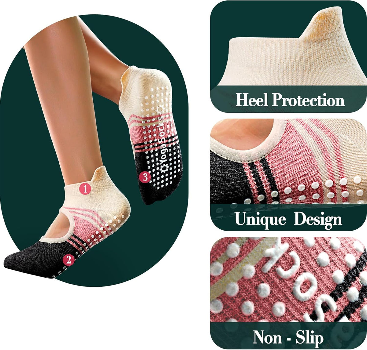 防滑普拉提瑜伽袜带抓地力女式 – 时尚水手袜,适合芭蕾舞和锻炼(尺码 5-9)