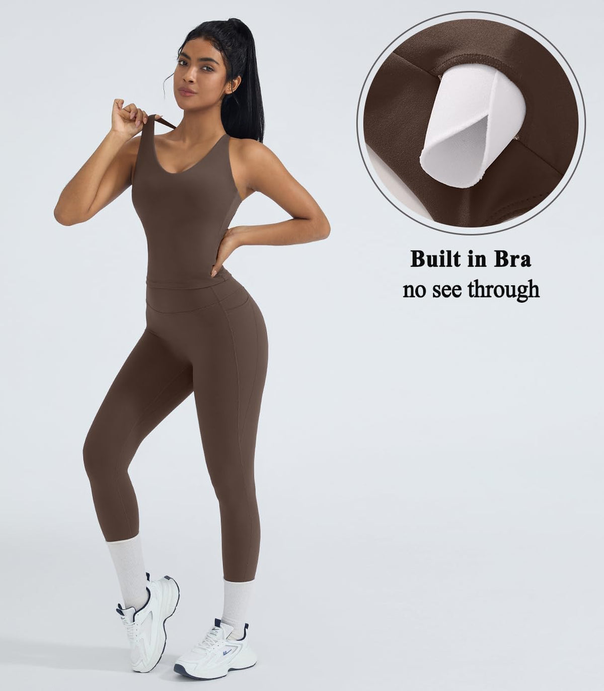 OMKAGI 2 件套女士健身套装,加垫健身上衣,带口袋,健身套装