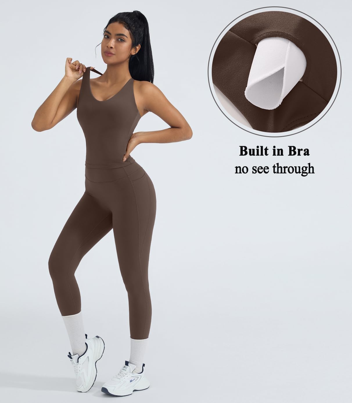 OMKAGI 2 件套女士健身套装,加垫健身上衣,带口袋,健身套装