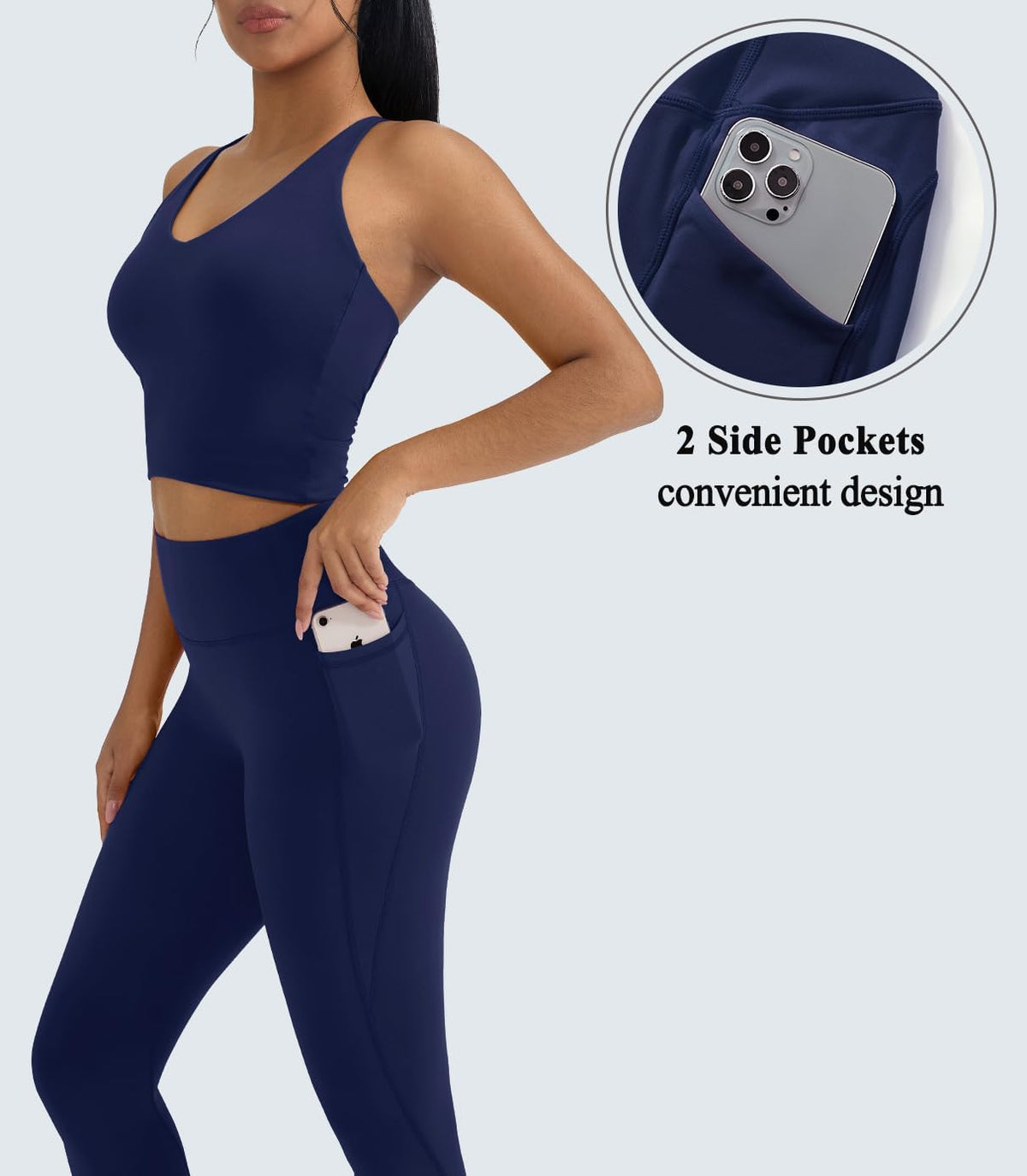 OMKAGI 2 件套女士健身套装,加垫健身上衣,带口袋,健身套装